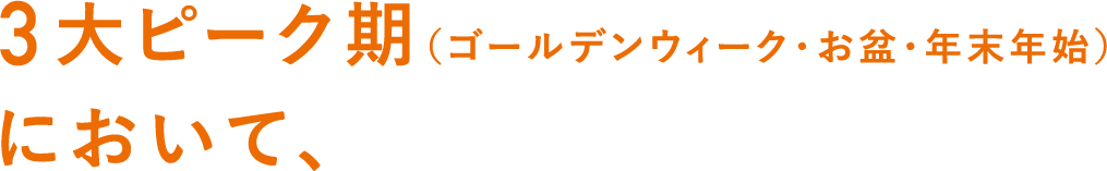 3大ピーク期（ゴールデンウィーク・お盆・年末年始） において、